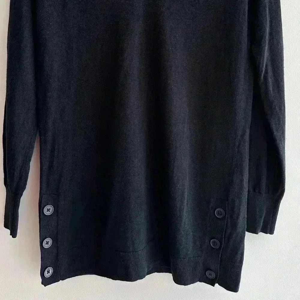 J. Crew Black V-Neck Sweater with Button Sleeves, Size XS